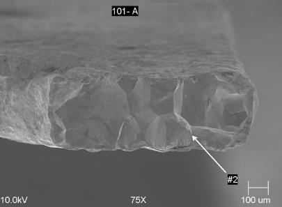 Scanning electron microscope image of a failed electrical bus bar.